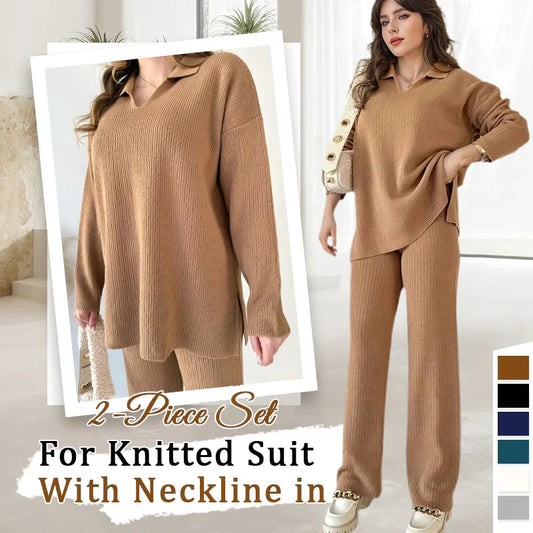 🎁🧥Zweiteiliges Set mit V-Ausschnitt und Schlitz aus Strick🔥Kostenloser Versand