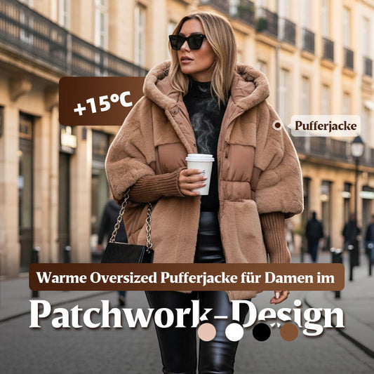 Damen Oversized Pufferjacke mit Kapuze im Patchwork-Design🔥Kostenloser Versand