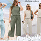 🌺2025 Neu eingetroffen🌺2025 Neue Frauen Casual Cap Sleeve Top Wide Leg Crop Pants Zweiteilige Sets