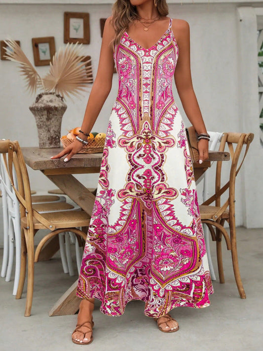 ⏳🔥2026 Hot Sale🎁Women’s Retro Print V-Neck Sleeveless Maxi Dress🔥Kauf 2 Artikel versandkostenfrei