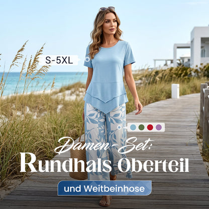 Freizeit-Set mit Rundhals-Oberteil (mehrlagig) & extrawiter Hose – bequem, luftig & vielseitig – ideal für Alltag & Reisen