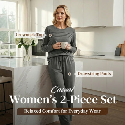 🔥💓Set aus Damen-Oberteil mit Rundhalsausschnitt und Hose mit Kordelzug💯