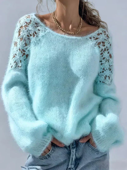 Damenpullover mit offenen Schultern und Spitze