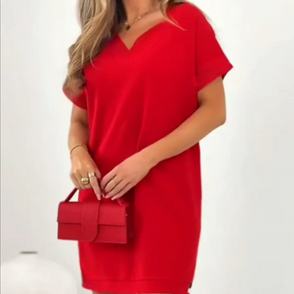 🔥👗2026 Neuer Produktrabatt💃Midikleid mit V-Ausschnitt und Farbblock-Design🌟
