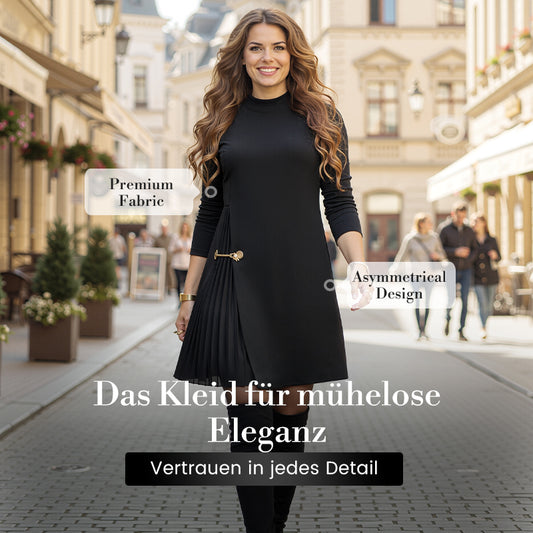 Elegantes Langarmkleid mit Plissee-Einsätzen