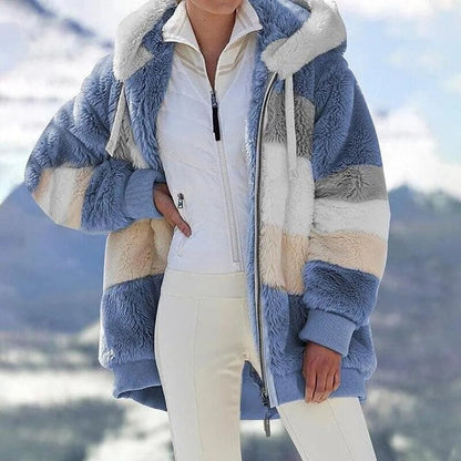 🧥❄️ Bestseller –Kontrastfarbener, gepolsterter Mantel aus Plüsch  🔥 zeitlich begrenzte Reduzierung