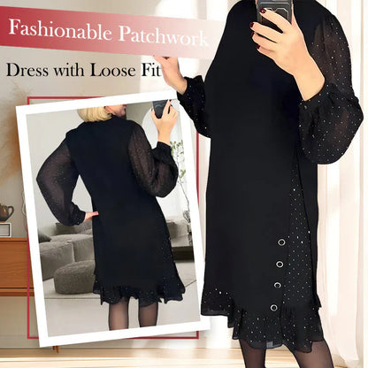 💖Räumungsverkauf 💖🔥Damenkleid mit Rundhalsausschnitt und einfarbigem Strass