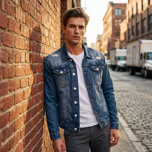 👔🔥 Neuheiten – Herren-Freizeit-Denimjacke im Used-Look mit Vintage-Wäsche