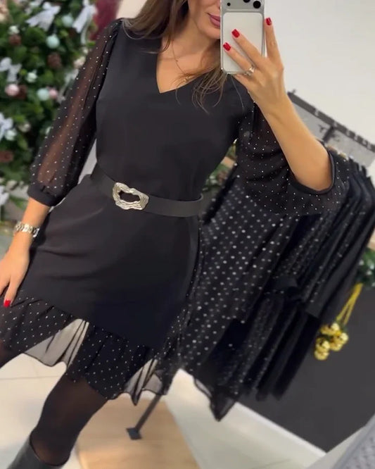 Stylisches Patchwork-Kleid für Damen mit V-Ausschnitt