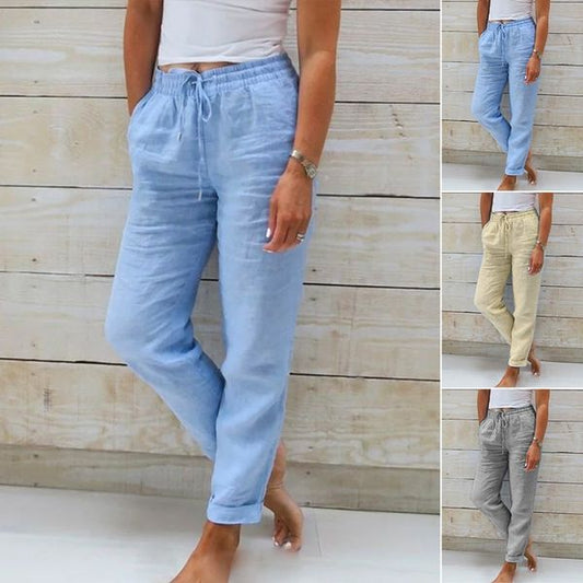 Damenhose aus Baumwolle und Leinen mit elastischem Bund 🥰