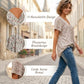 Damen Kurzarmbluse mit Frühlingsblumenprint: V-Ausschnitt & lockere Passform – Atmungsaktiv, knitterfrei & figurschmeichelnd für Frühling & Sommer
