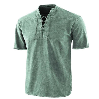 🔥49% de descuento por tiempo limitado--Camiseta holgada de manga corta con bolsillo de lino y cuello en V vintage para hombre