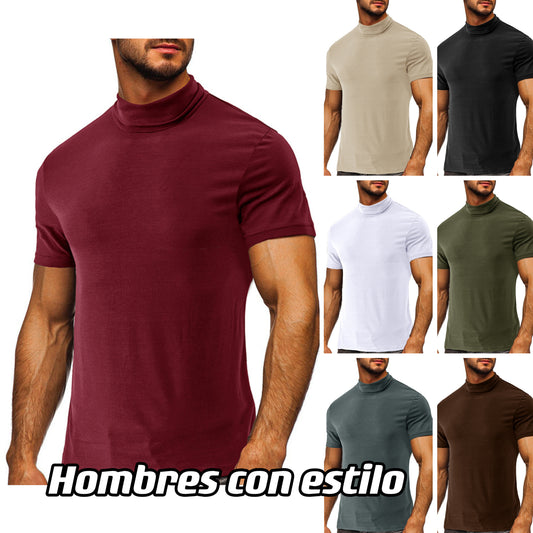 🔥Summer Caliente Venta🔥Camiseta de cuello alto ajustada de manga corta para hombres - Compre 3 envío gratis