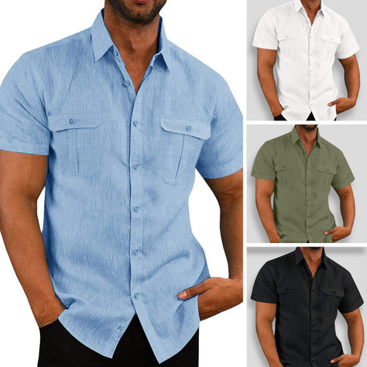 🔥2023 venta caliente🔥Verano Hombres Simple Lino Invisible Zip Camisa Manga Corta - Compre 3 envío gratis