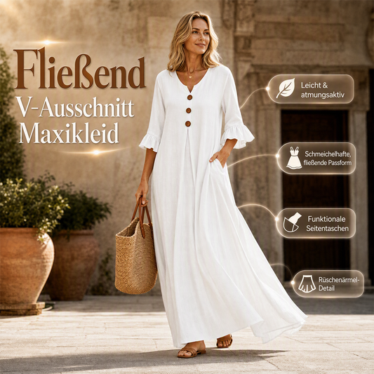 🔥Must-have👗Maxikleid für Damen mit V-Ausschnitt und Rüschenärmeln
