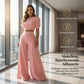 Elegantes Set: Crop-Top mit Puffärmeln & Hose mit weitem Bein