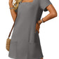 🌷 LETZTER TAG IM ANGEBOT: 50% RABATT!! 🏝️ Frauen Casual Kleid mit quadratischem Ausschnitt und kurzen Ärmeln, inklusive Taschen.