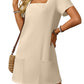 🌷 LETZTER TAG IM ANGEBOT: 50% RABATT!! 🏝️ Frauen Casual Kleid mit quadratischem Ausschnitt und kurzen Ärmeln, inklusive Taschen.