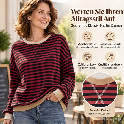 📢🎉50%Rabatt!!!🛍️✨Damen Oversized Langarmshirt mit Streifenmuster