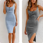 🌷Frühling Vorverkauf 56% Rabatt🍃Denim U-Ausschnitt Neckholder-Kleid mit Schlitz und verstellbaren Schulterträgern