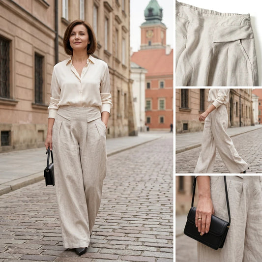 Weite Hose aus Baumwoll-Leinen für Damen