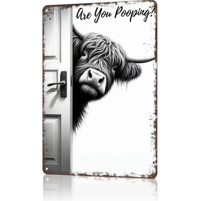 Lustiges Hochlandrind-Metallschild „Are You Pooping“ (Machst du gerade in die Hose?