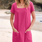 🌷 LETZTER TAG IM ANGEBOT: 50% RABATT!! 🏝️ Frauen Casual Kleid mit quadratischem Ausschnitt und kurzen Ärmeln, inklusive Taschen.