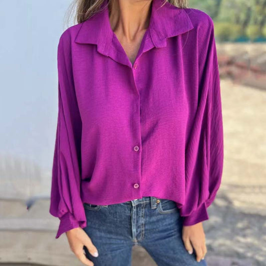 Elegantes einfarbiges Button-Up-Hemd für Damen