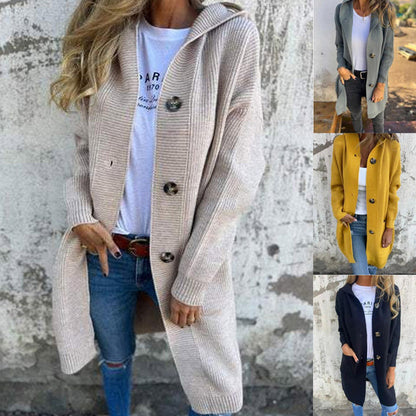 🧥🌸 Neuheiten – Mittellange Kapuzen-Strickjacke mit Taschen – bequem und vielseitig
