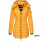 📢📢50% Rabatt + KOSTENLOSER VERSAND!!! 🎉✨ Mittellange wattierte Winterjacke für Damen – einfarbig & warme Kapuze