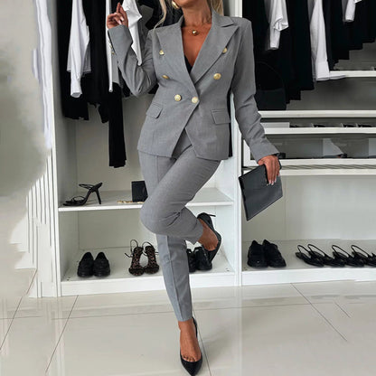 ✨Damen-Anzugset mit doppelreihigem Blazer und maßgeschneiderter Hose💥👠