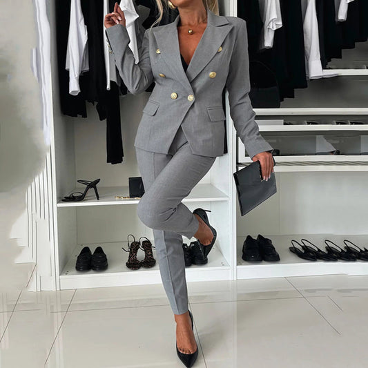 ✨Damen-Anzugset mit doppelreihigem Blazer und maßgeschneiderter Hose💥👠