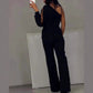✨👠Damen One Shoulder Glitter Mesh Flared Jumpsuit🖤 Mode Party Essential, funkeln und glänzen, ziehen Sie die Aufmerksamkeit auf sich!