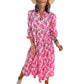 Damen Langarm V-Ausschnitt Bohemian Midi Kleid
