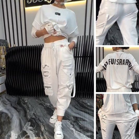 Zweiteiliges Set aus Oberteil und Hose mit Buchstaben-Print für Damen