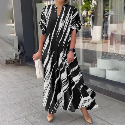🎁✨Was soll ich morgen anziehen?🔥 Gestreiftes Maxikleid mit V-Ausschnitt