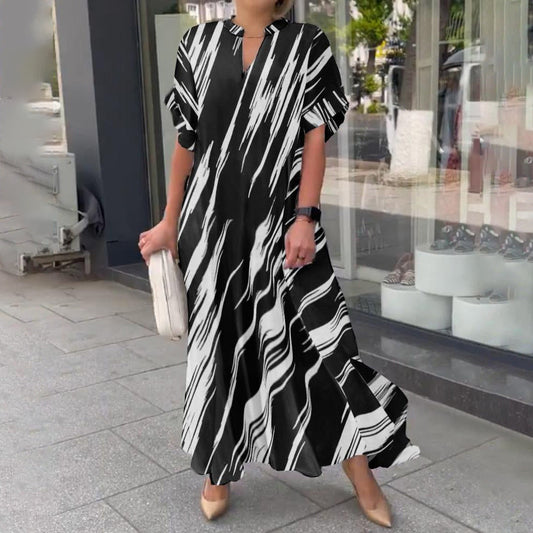 🎁✨Was soll ich morgen anziehen?🔥 Gestreiftes Maxikleid mit V-Ausschnitt