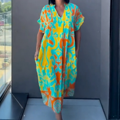 Lässiges, elegantes, bedrucktes Kleid mit V-Ausschnitt für Damen