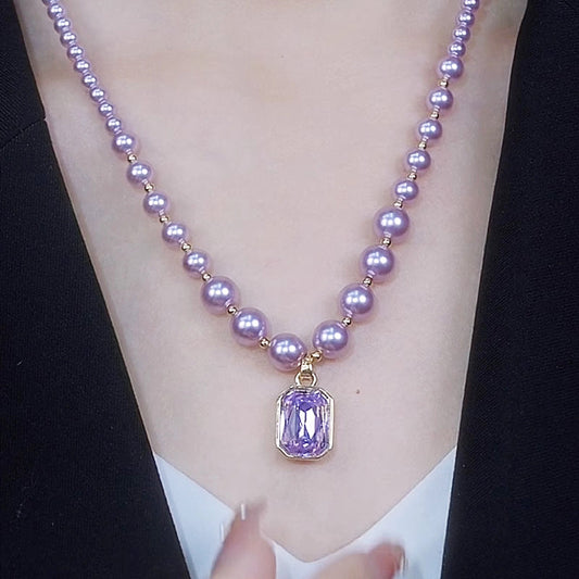 💜Elegant Purple Imitation Pearls Necklace with Pendant