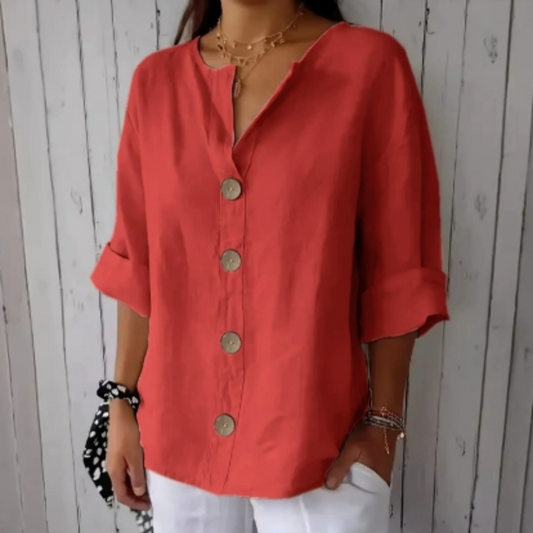 👚 50% RABATT! ✨ Damen-Mode-Button-Top – Loose Passform, Atmungsaktiv & Pflegeleicht Für Einen Entspannten, Stylischen Look 🌿