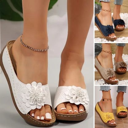 🌸 Zehenfreie Damen-Sandalen mit Blumenmuster – Gel-Einlage, Fußgewölbe-Stützung, rutschfeste Sohle. 💖