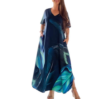 👗 Lockere, lässige Damenkleider mit V-Ausschnitt und bedruckten Kurzarm