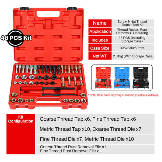 Werkzeugsatz zur Reparatur von Schrauben- und Mutterngewinden – Reparieren, Rost entfernen, Entgraten