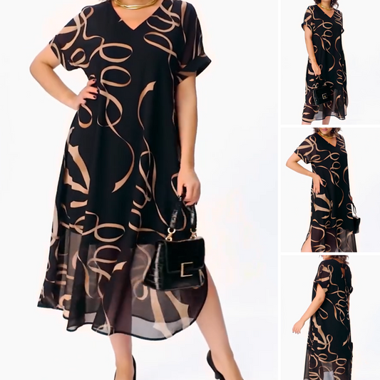 🎁🌟Fließendes Midikleid mit V-Ausschnitt