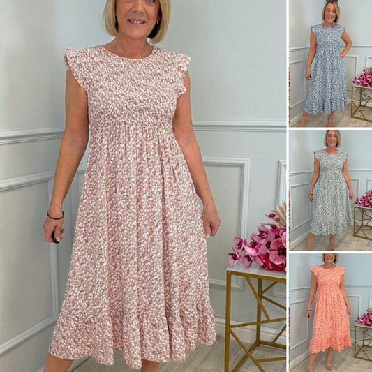 🔥HEISSER VERKAUF 50% RABATT🔥Elegantes Damenkleid mit Blumenmuster, hoher Taille und Rüschenärmeln