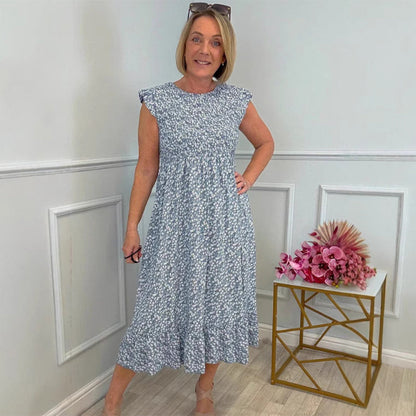 🔥HEISSER VERKAUF 50% RABATT🔥Elegantes Damenkleid mit Blumenmuster, hoher Taille und Rüschenärmeln