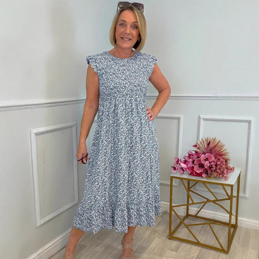 🔥HEISSER VERKAUF 50% RABATT🔥Elegantes Damenkleid mit Blumenmuster, hoher Taille und Rüschenärmeln