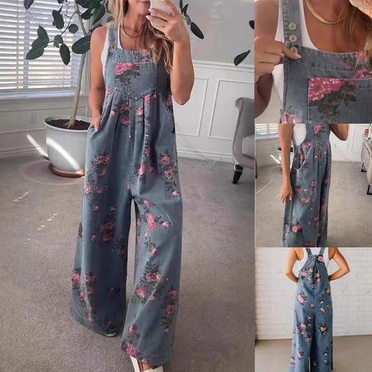 Lässige Damen-Latzhose aus Denim mit Print