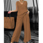 Women's Summer Solid Loose Sleeveless V-Neck Top & Wide-Leg Pants 2-Piece Set