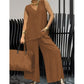 Women's Summer Solid Loose Sleeveless V-Neck Top & Wide-Leg Pants 2-Piece Set